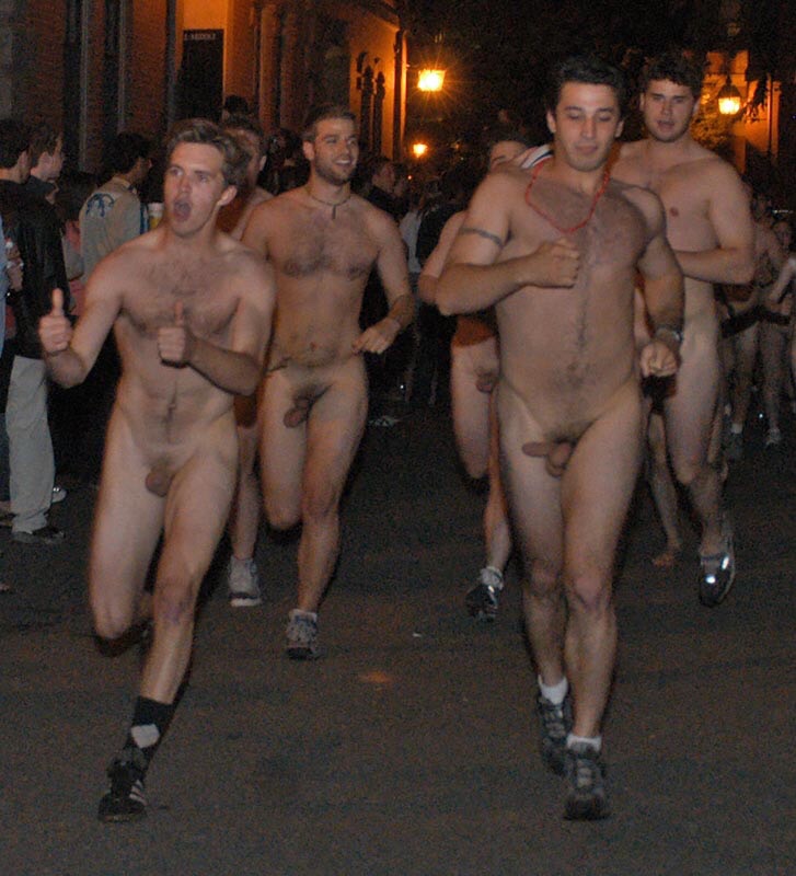 These sexy guys are running naked, with their dicks bouncing. but the other...