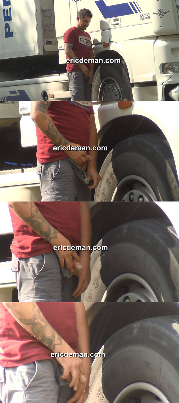 hidden cam uncut trucker peeing outdoor