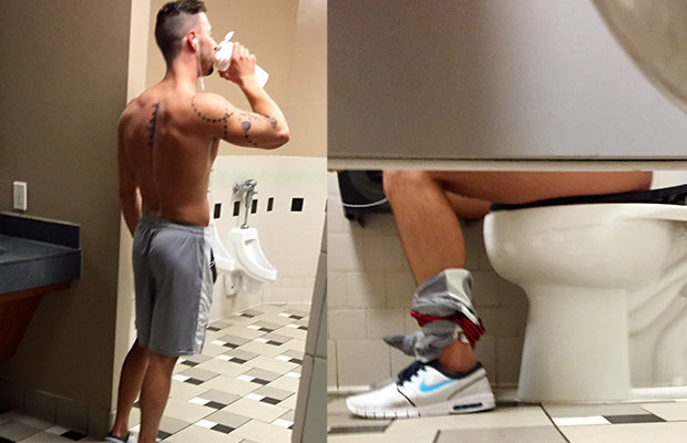 Following a sporty guy inside the gym bathroom - Spycamfromguys, hidden cam...