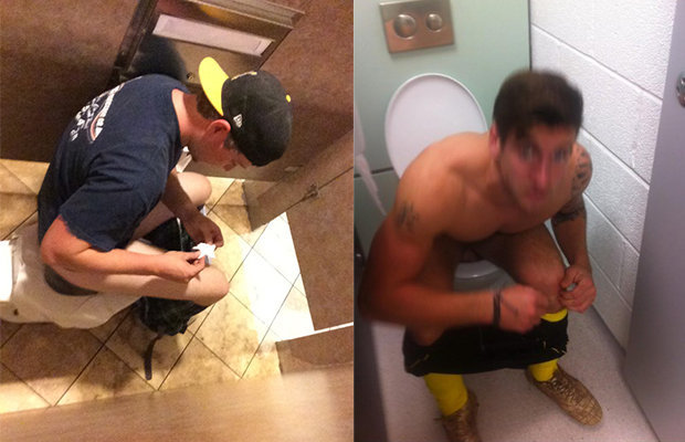 Guys caught on the bowl in public bathrooms