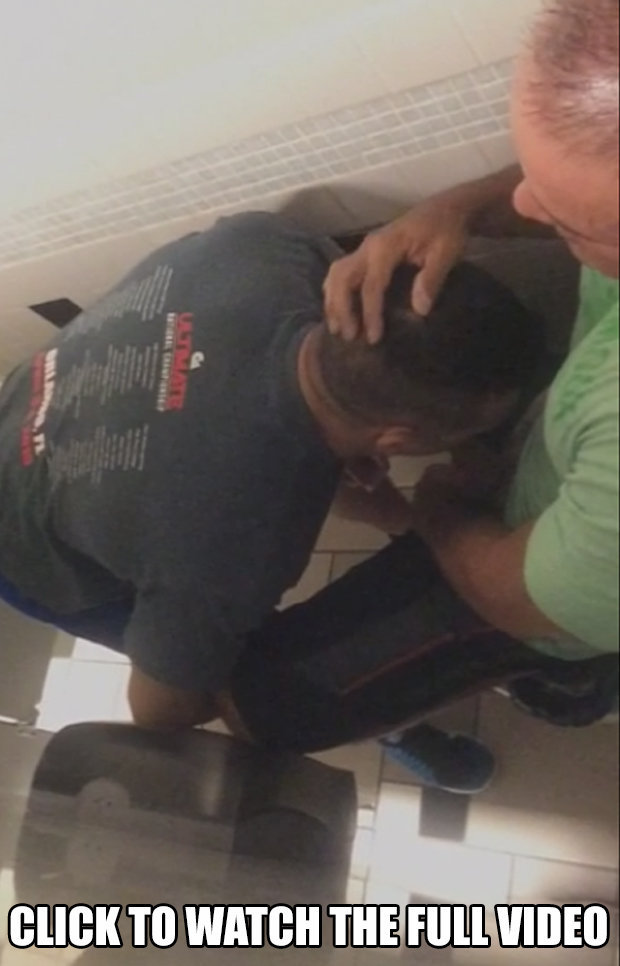 horny man caught blowjob public bathroom