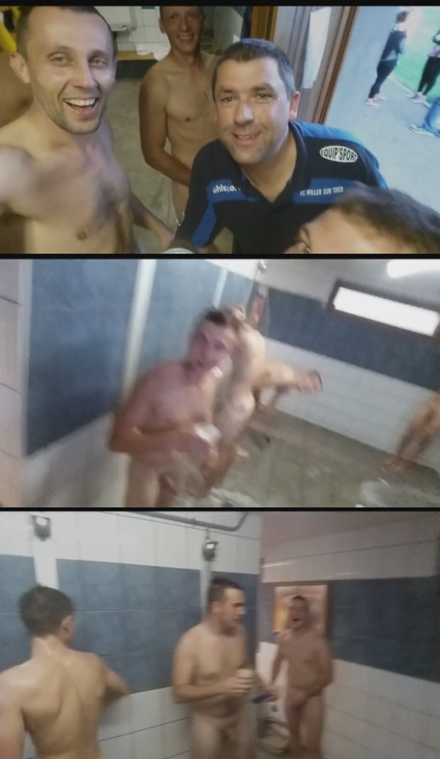 naked sportsmen shower