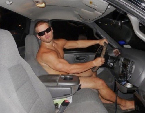 guy driving naked