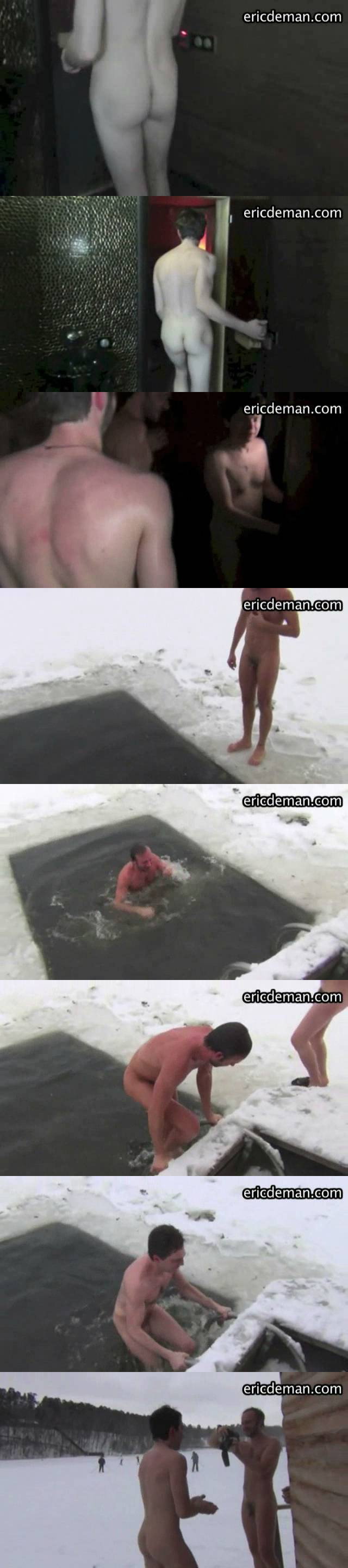 nude guys sauna icy water bath