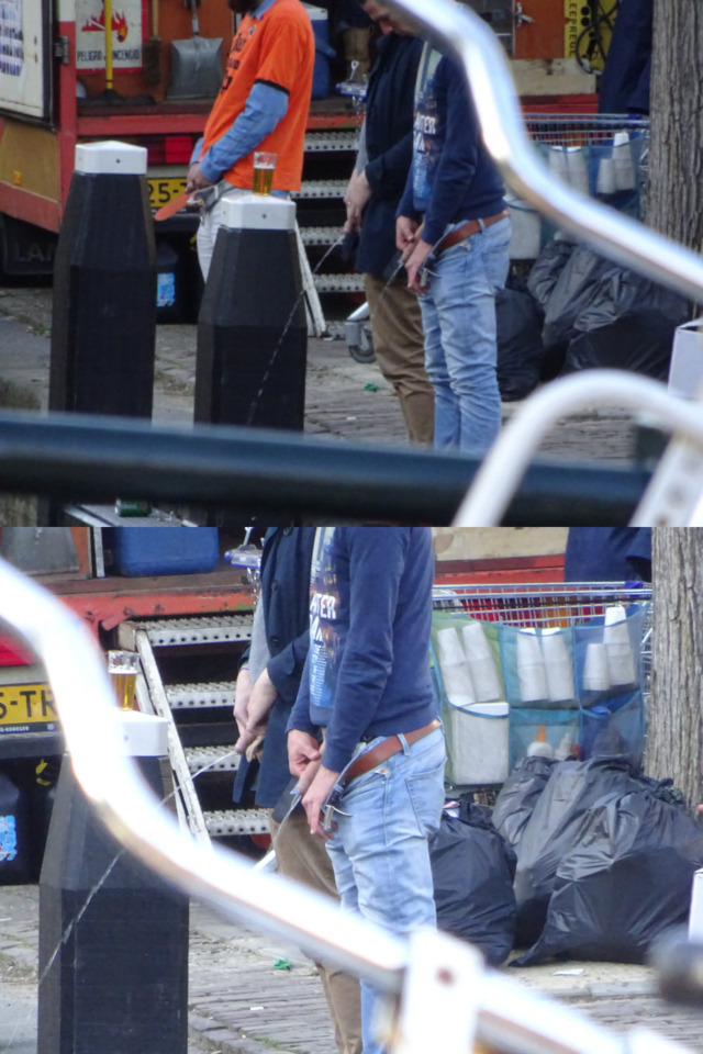 men caught peeing street