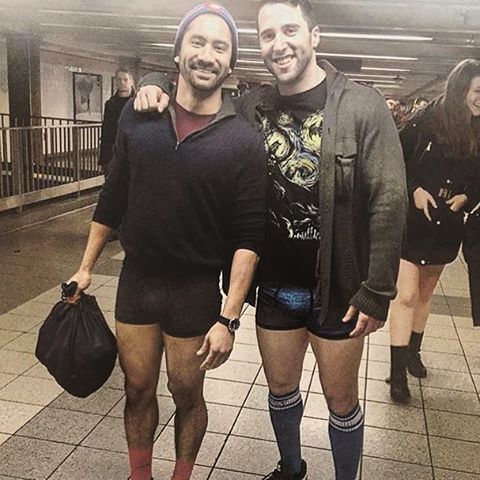 no pants guys tube ride