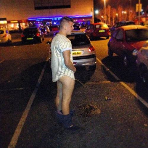 drunk guy pants down peeing street