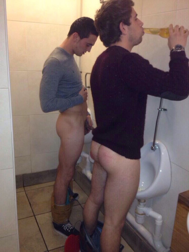 straight guys peeing urinals together