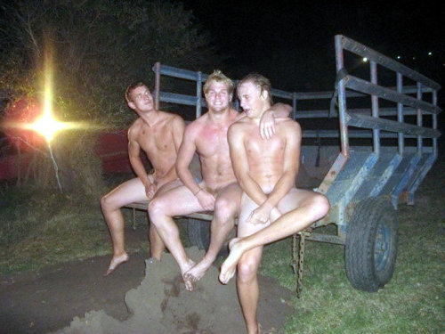 three friends naked outdoor