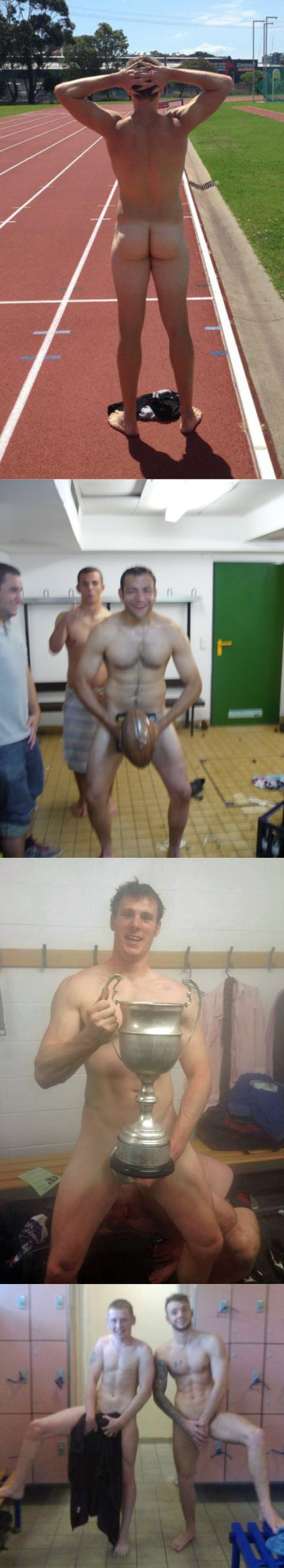 naked rugby players celebrating