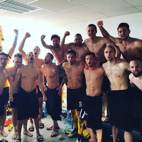 sportsmen celebrating lockerroom