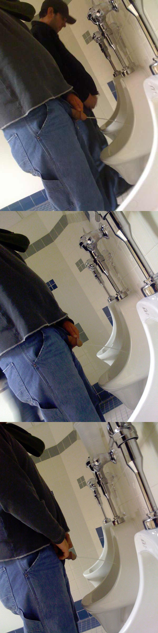 two men caught peeing urinals