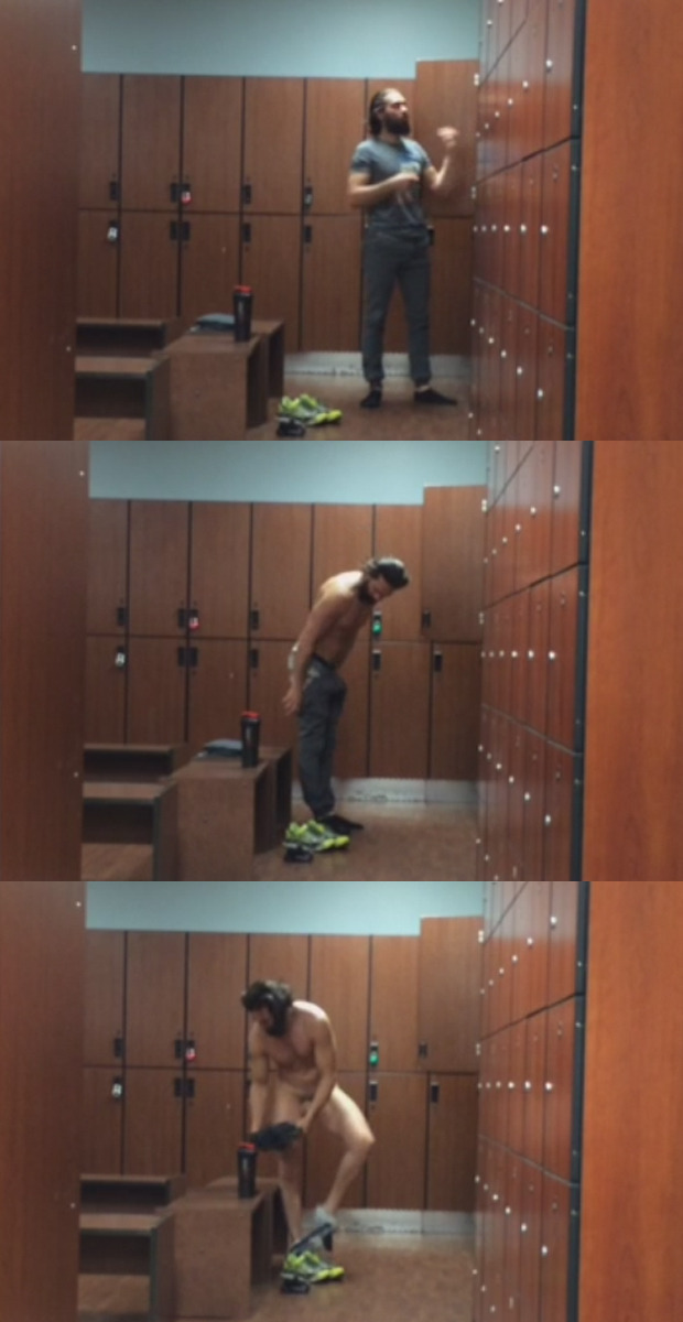long-haired bearded man caught naked lockerroom