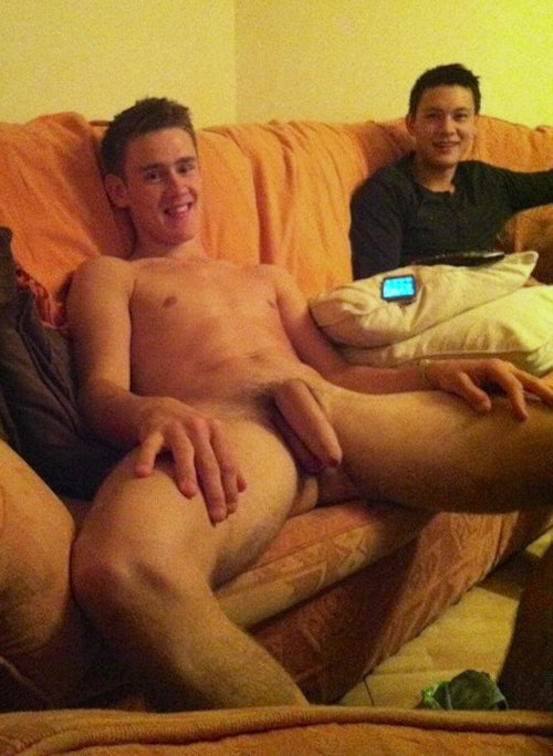 straight dudes relaxing naked sofa