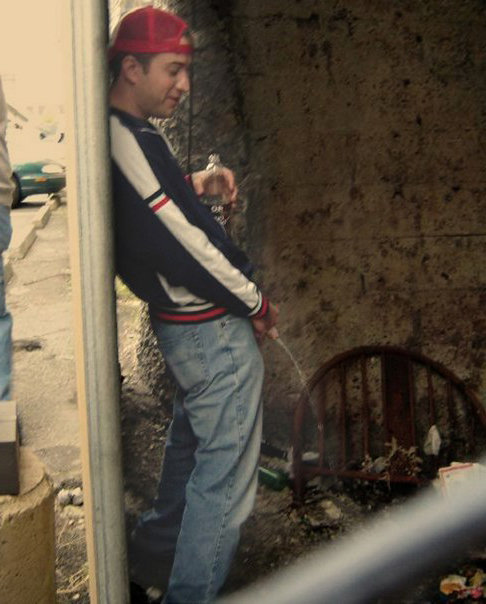 drunk guy caught peeing public