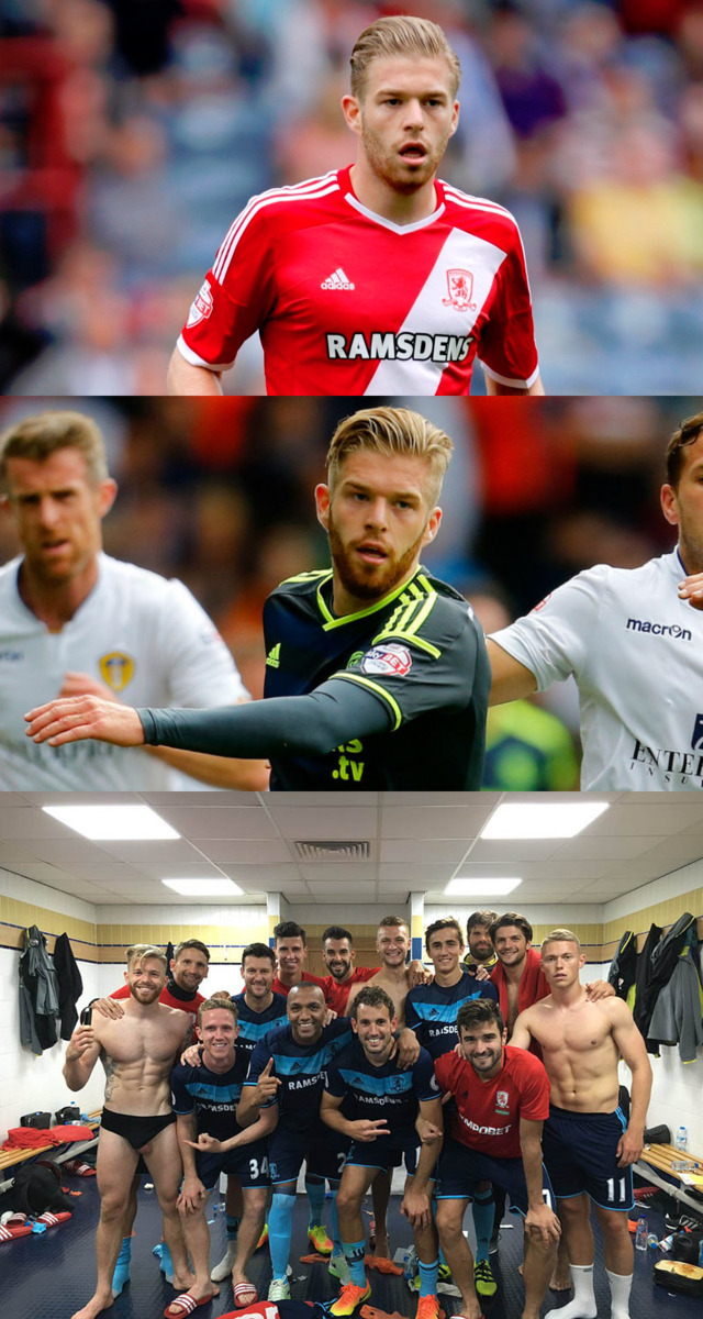 footballer adam clayton showing testicle lockerroom