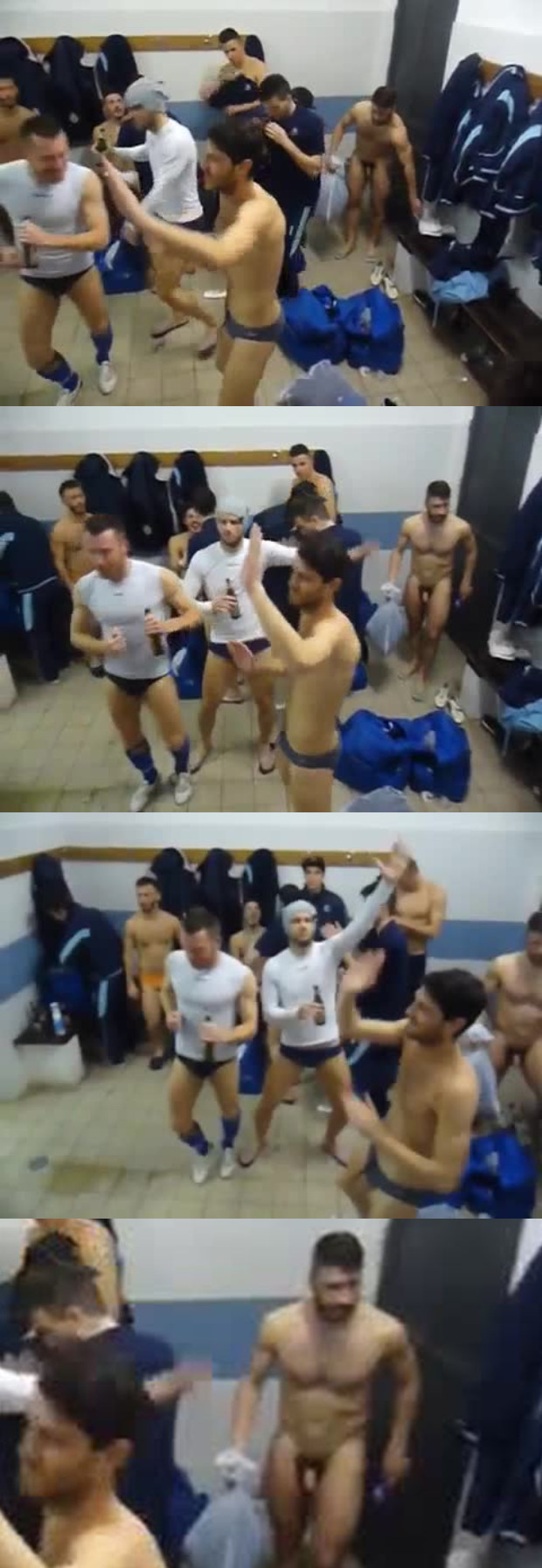 naked football player locker room celebration