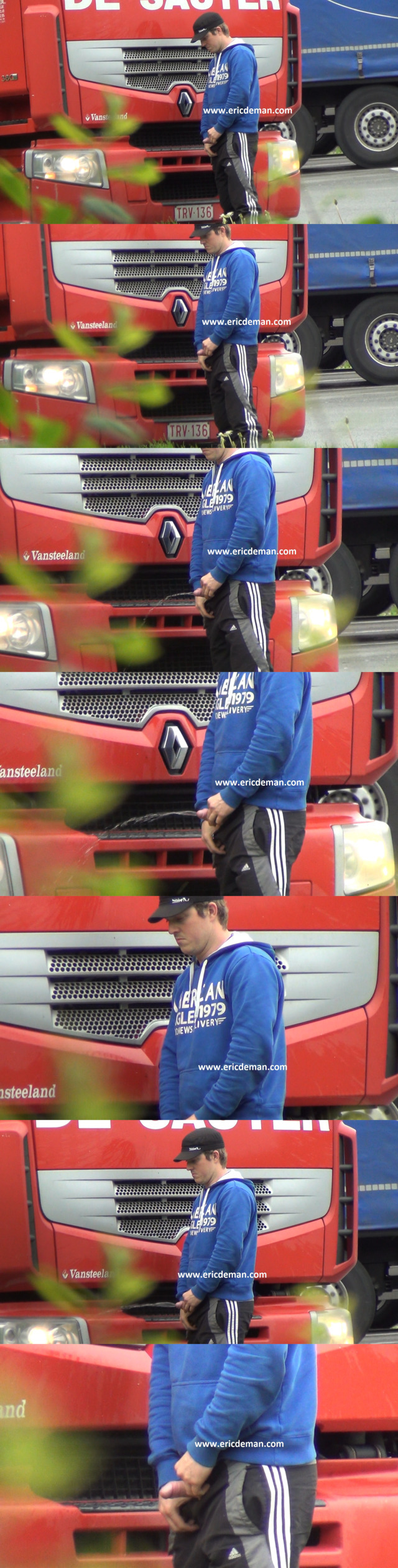 hung uncut trucker caught peeing outdoor