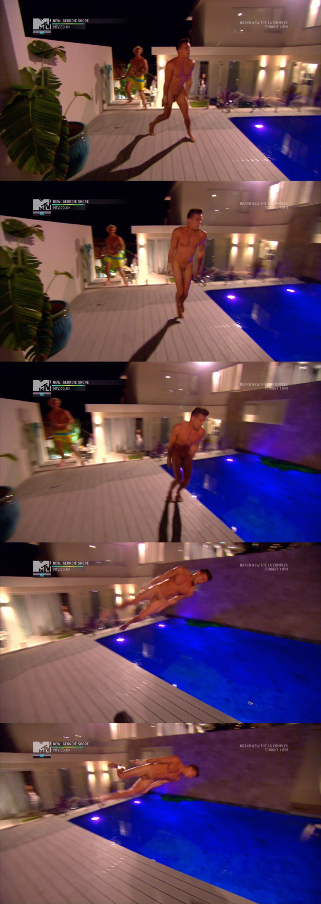 Gary jumping completely naked in the Geordie Shore pool