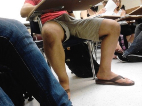 Guy getting hard on during college class