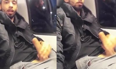 uncut guy wanking dick on train