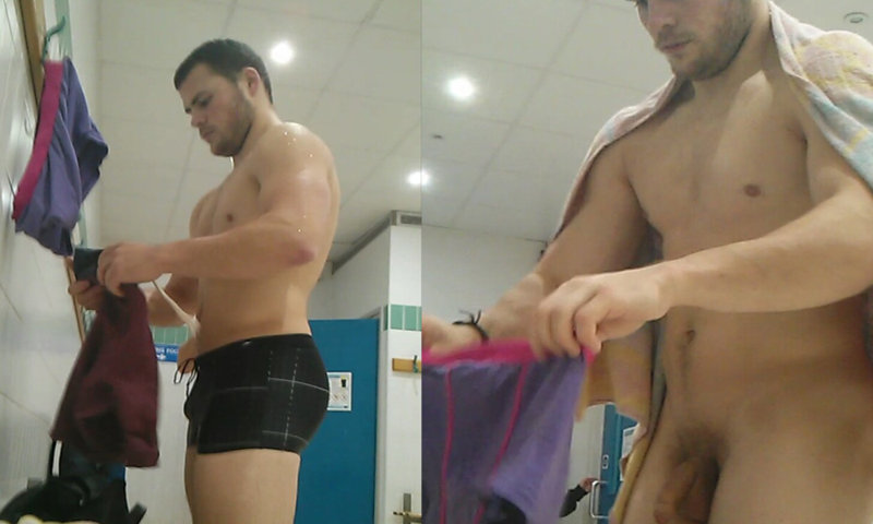 hot guy with uncut dick caught naked lockerroom. 