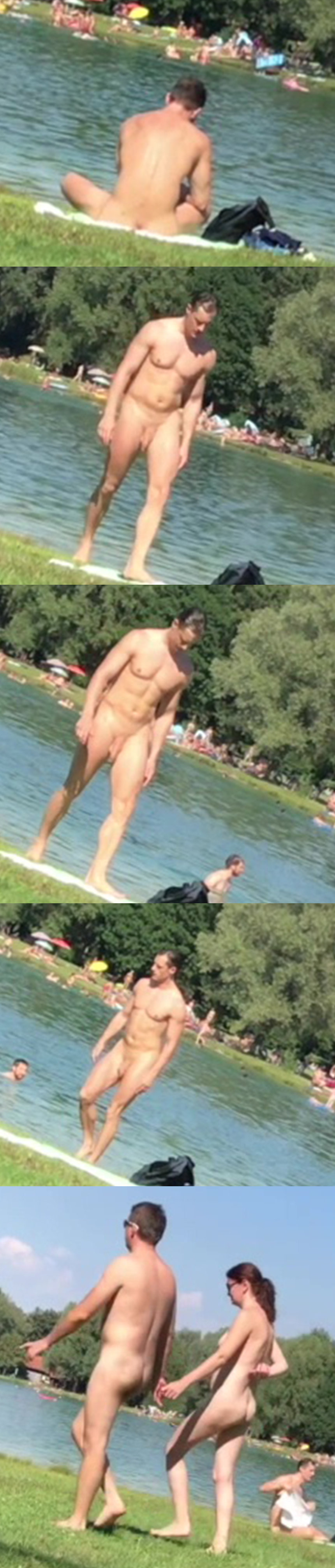 nudist men at the lake beach