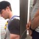 handsome guy caught peeing at urinal