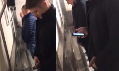 spy on hung guy caught peeing at urinals