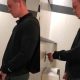 guy with big cut cock peeing at urinal