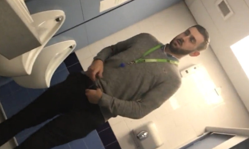 Guy peeing at airport urinals - Spycamfromguys, hidden cams spying on men.