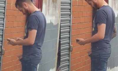 uncut guy caught peeing in public