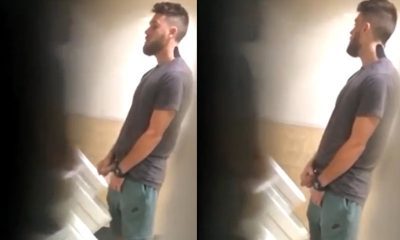 hunky bearded guy caught peeing urinal