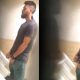 hunky bearded guy caught peeing urinal