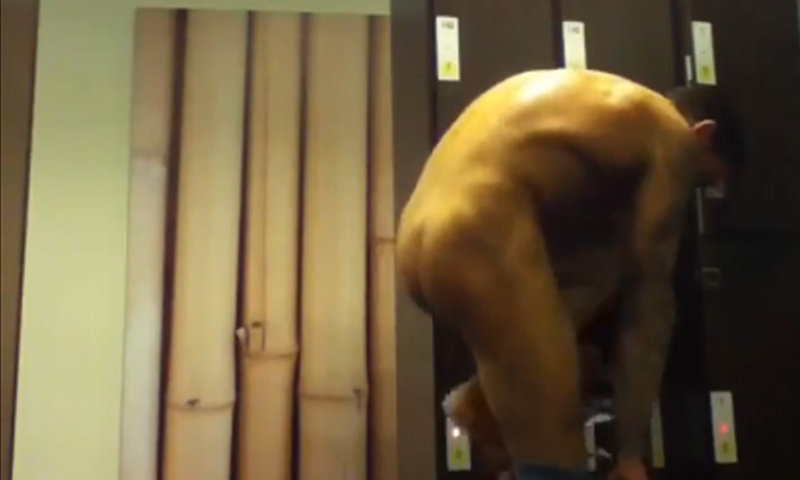 muscle dude caught naked in gym changing room