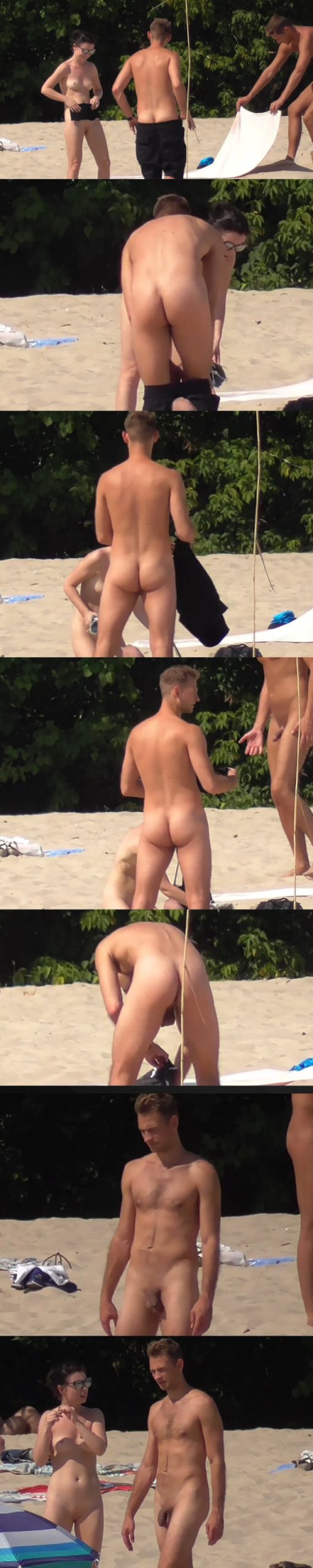 straight nudist guy stripping naked at the beach