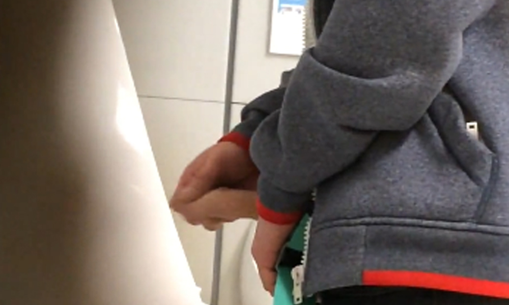 guy with pretty foreskin caught peeing urinal