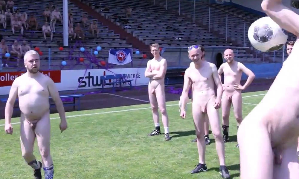 naked footballers on the pitch