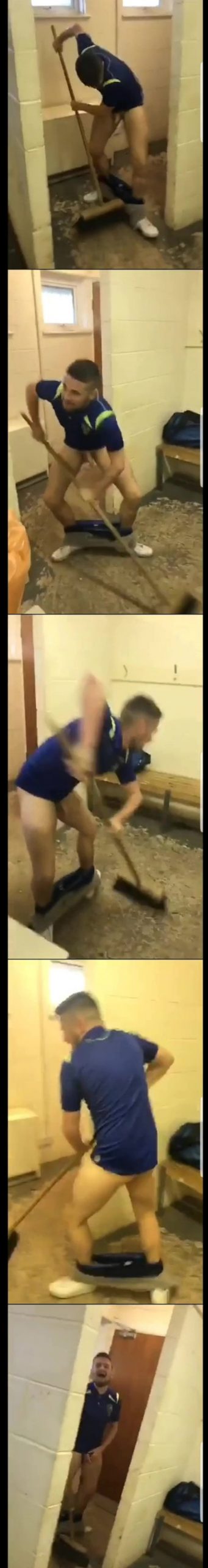 rugby guy cleaning shower with dick out