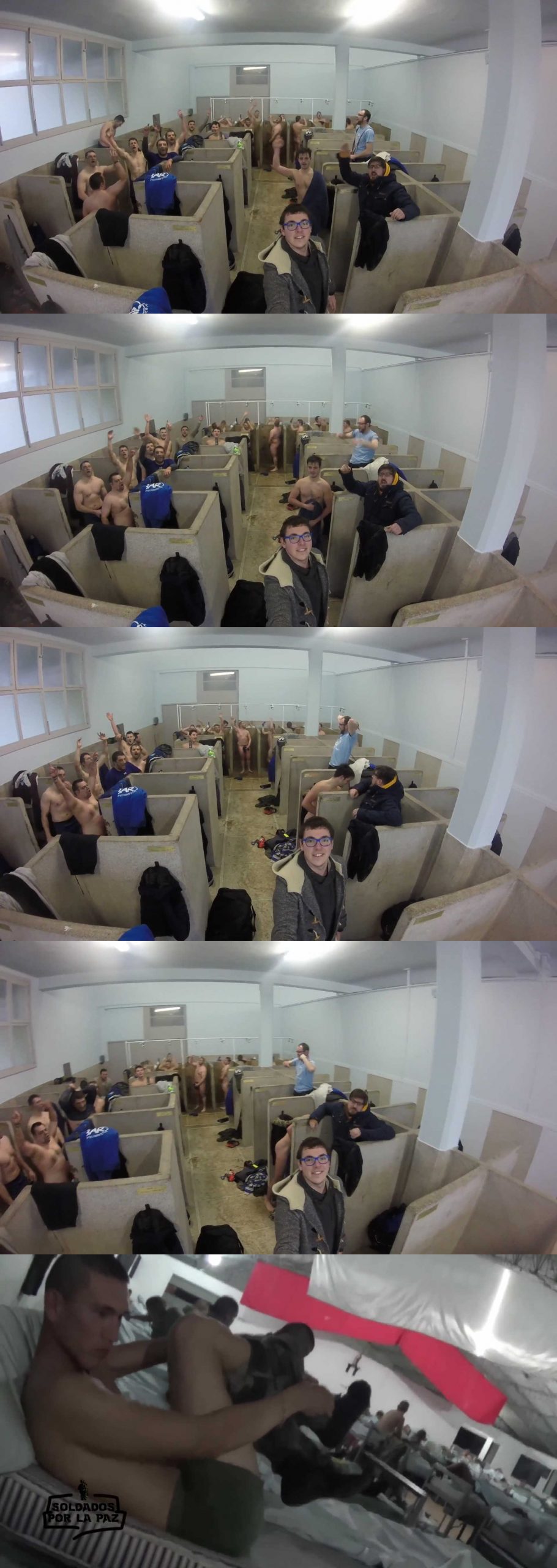 Rugby players naked in Paris-Roubaix Velodrome showers