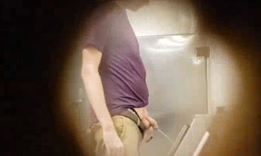 boy with big dick and balls peeing urinal