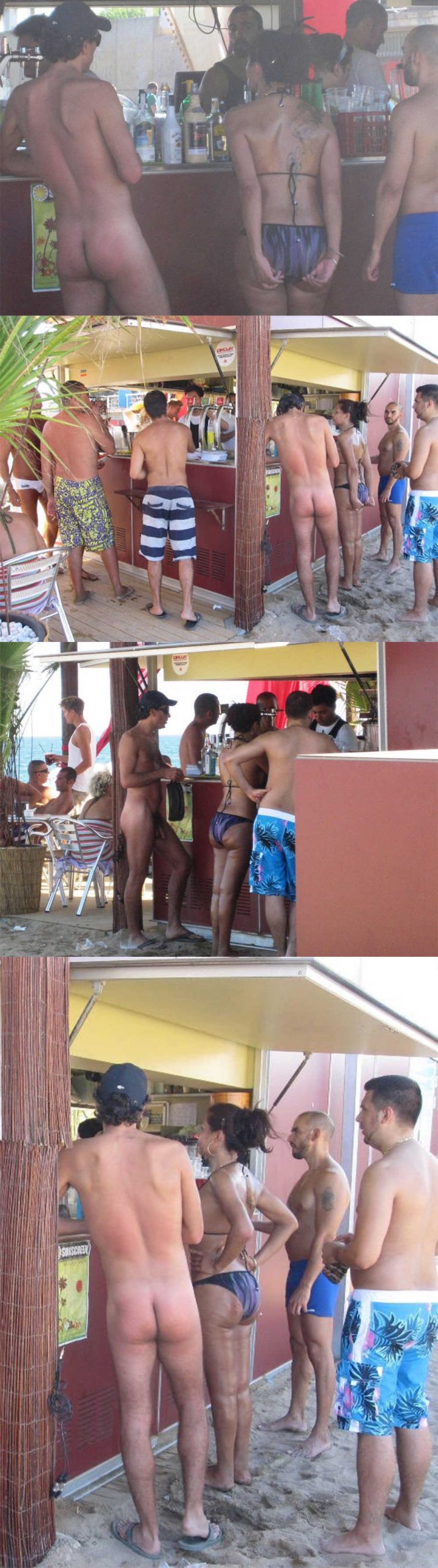 nudist man caught at the beach bar