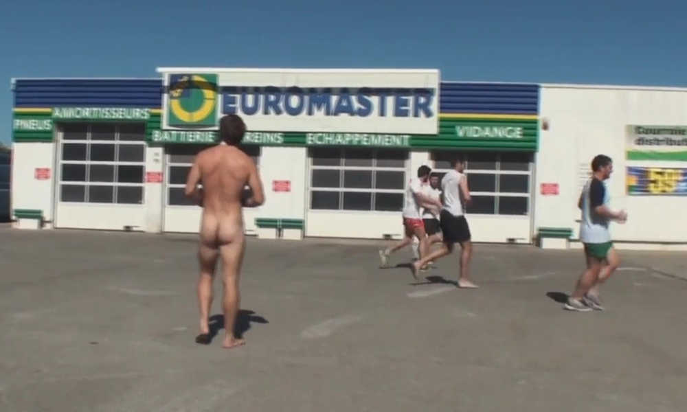 rugby guy naked in public in parking lot