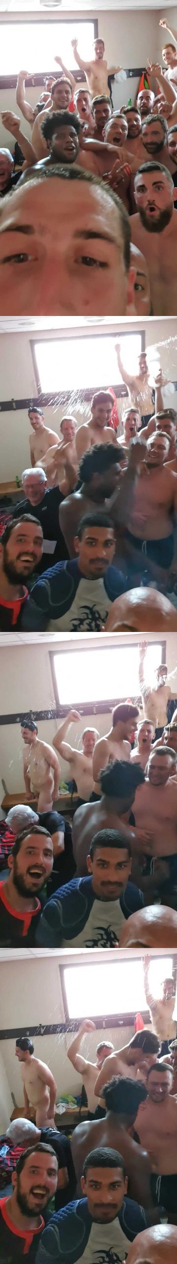 rugby players caught naked during locker room celebration