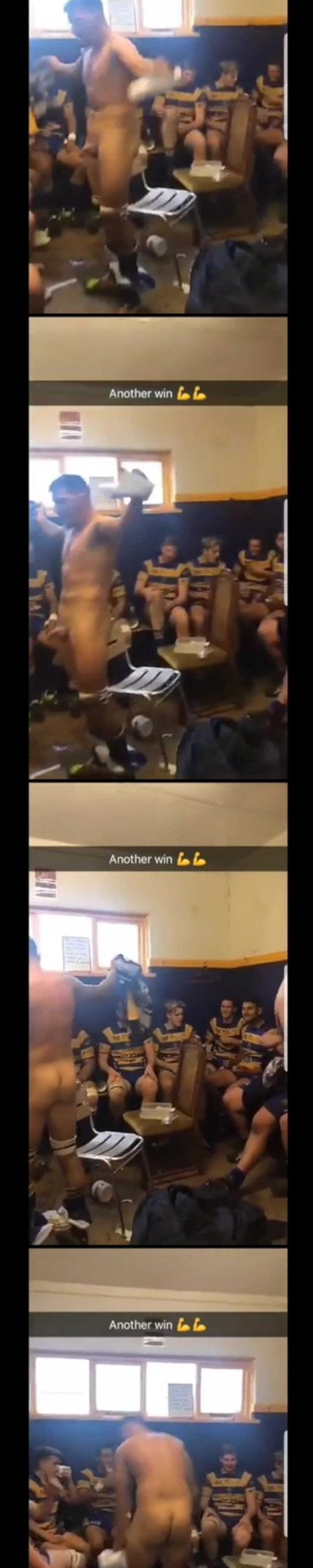 rugby players naked for locker room celebration