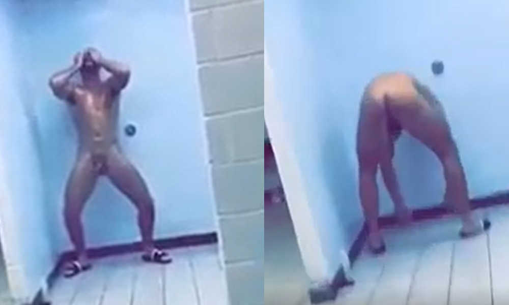 teaser guy showing off ass and cock in shower