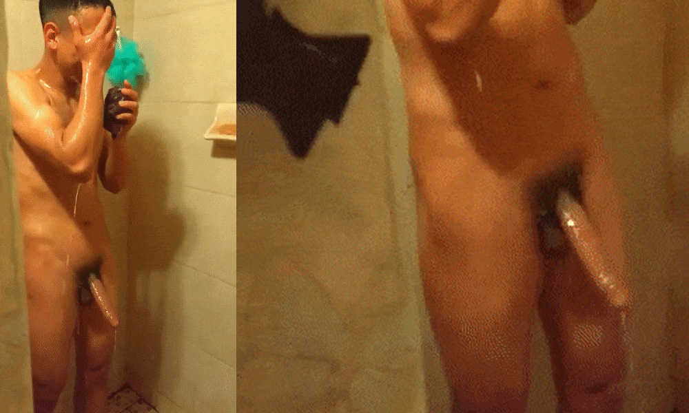 guy with enormous cock caught in shower