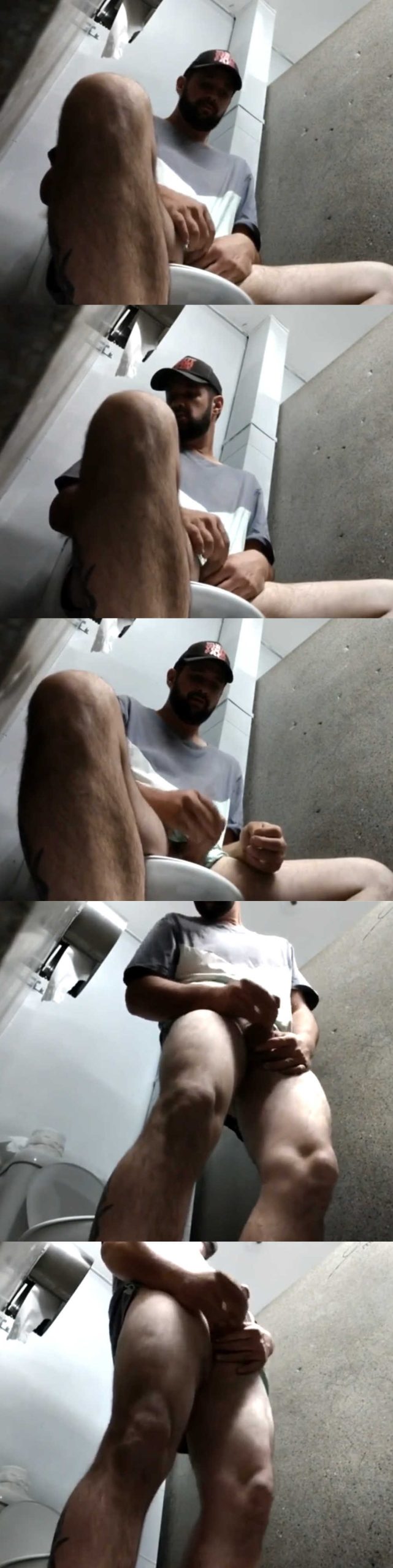 horny hairy stud caught wanking in public toilet