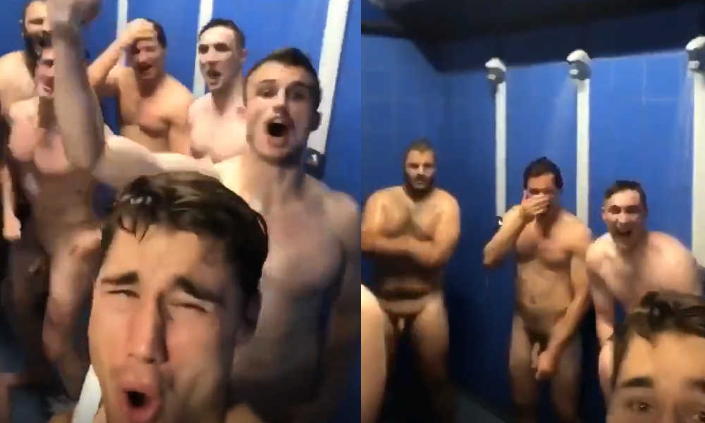 footballers celebrating naked in shower