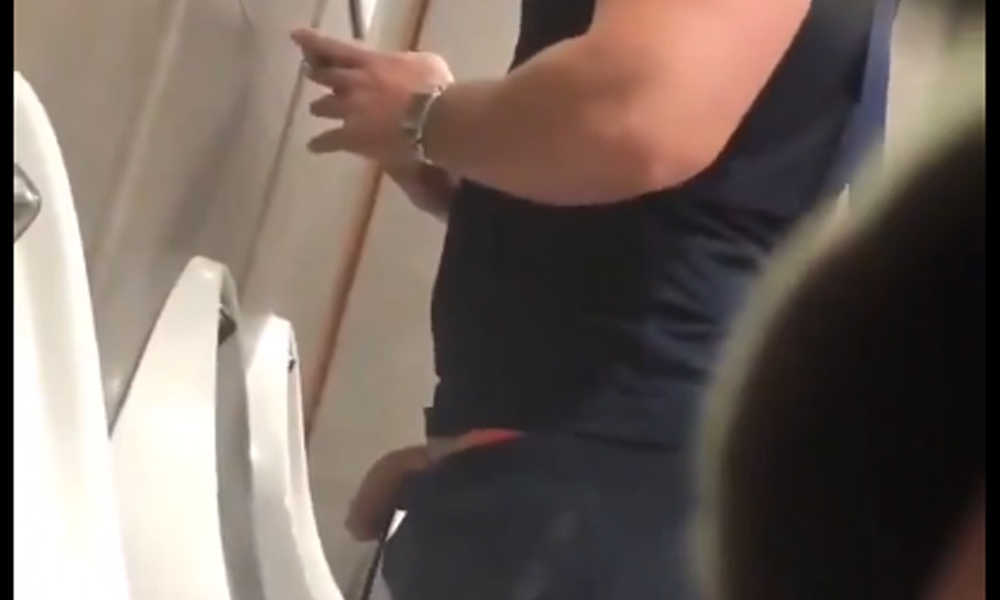 guy with huge dick peeing urinal